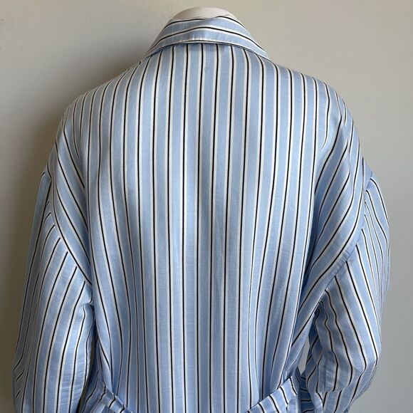 Zara Long Sleeves Oversized Shirt Midi Dress Tie Belt XS Lagenlook Blue Striped - Picture 8 of 15